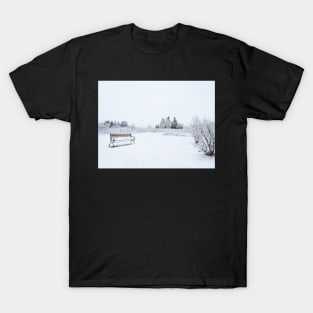 Snowy Blanket of White Snow on Bench Park V1 T-Shirt